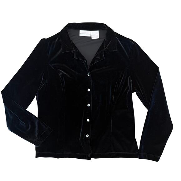 90s Style Velvet Blouse Size 10 Black Button Down - Picture 2 of 11